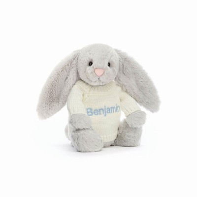 Jellycat Bashful Silver Bunny with Cream Jumper UK | 24378AZBD